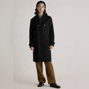 Quince Men’s Wool Cashmere Double-
Breasted Officer Topcoat Black Outerwear M